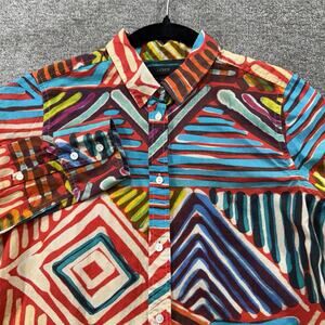 J. Crew Brushstroke Boy Shirt Geo Multi Art Button Up L/S C6372 Collar sz 6